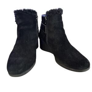 Aerosoles Gravity Women's Black Suede Ankle Booties Size 9.5 Wedge Heel Casual